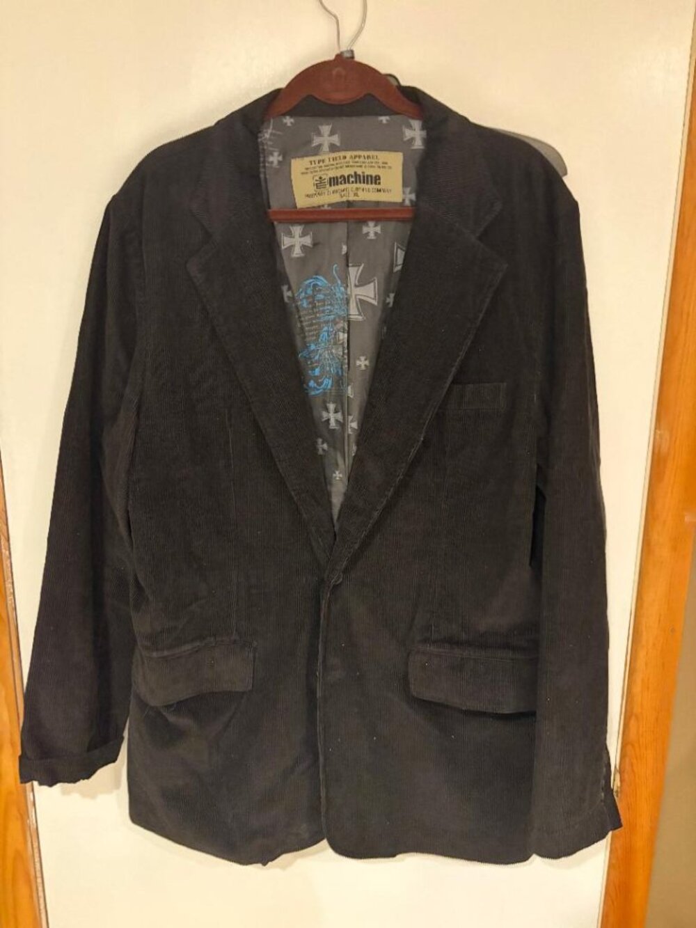 Machine Type Field Apparel Men’s XL Black Corduroy Blazer Cross Lining